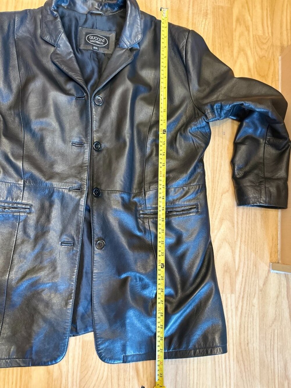 Vintage Guccini Leather Co Black Genuine Leather Blazer Coat 2XL - Picture 4 of 16
